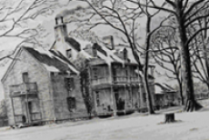 Black and white photo of the home where the ghosts of Ferry Plantation House have resided for centuries